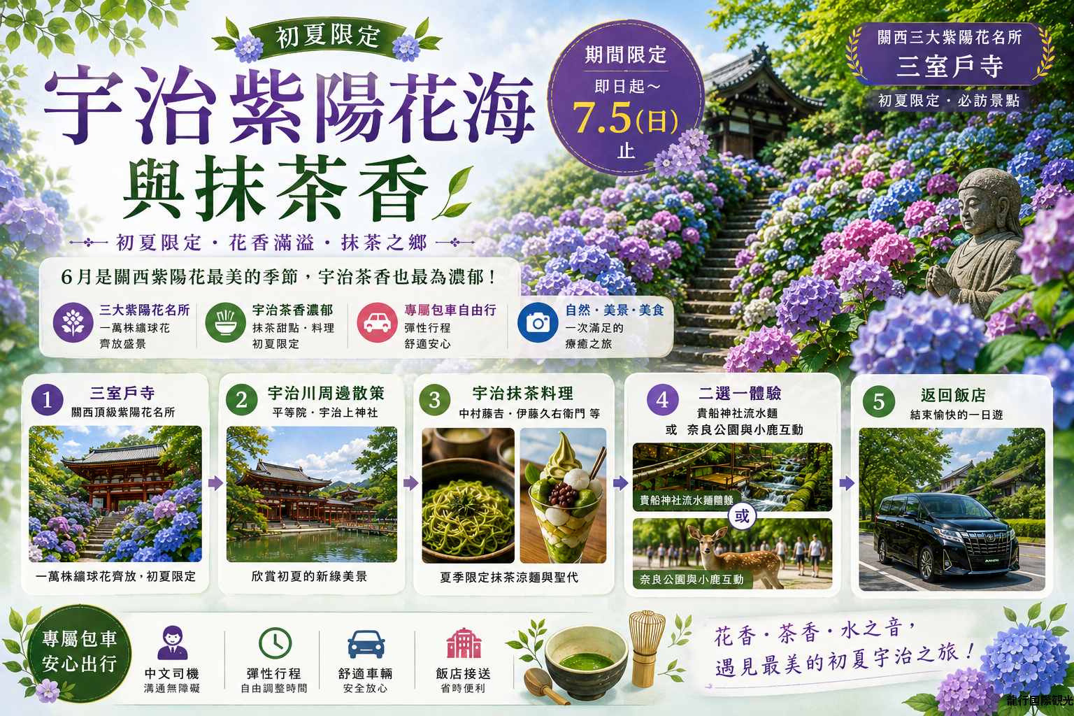 初夏限定｜宇治紫陽花海與抹茶香一日遊｜大阪/京都出發 Early Summer Limited Day Tour｜Depart from Osaka or Kyoto
